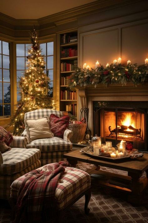 Cozy Christmas Tree Ideas, Old Fashion Christmas Decor, Cozy Christmas Decor Living Room, Cosy Snug Room Ideas, Christmas House Interior, Living Room With Christmas Tree, Christmas Home Aesthetic, Cozy Christmas Home, Christmas Lounge