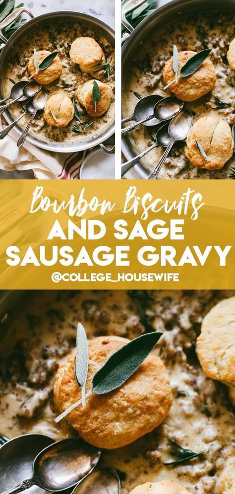 These Bourbon Biscuits and Sage Sausage Gravy will become everyones new favorite breakfast item! It's full of flavor and so easy! #savory #brunch #biscuitsandgravy #sage Sage Sausage Gravy, Breakfast Gravy, Savory Brunch, Wheat Grass Shots, Bourbon Biscuits, Sage Recipes, Thm Breakfast, Winter Breakfast, Green Juices