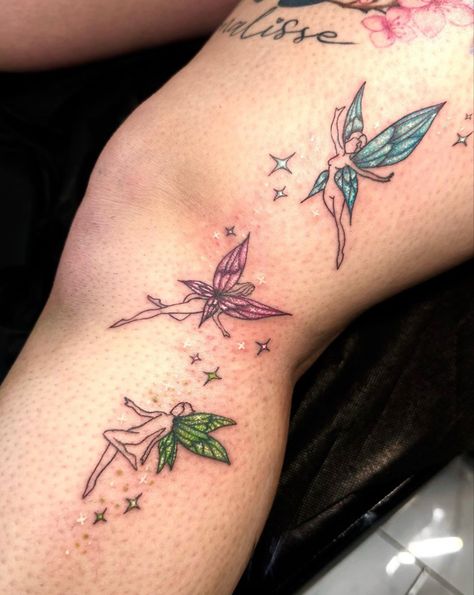 Fairy Color Tattoo, Fairy Thigh Tattoo, Fairy Animal Tattoo, Hippie Tattoos, Pelvic Tattoos, Fairy Wing Tattoos, Pixie Tattoo, Green Tattoo, Green Tattoos