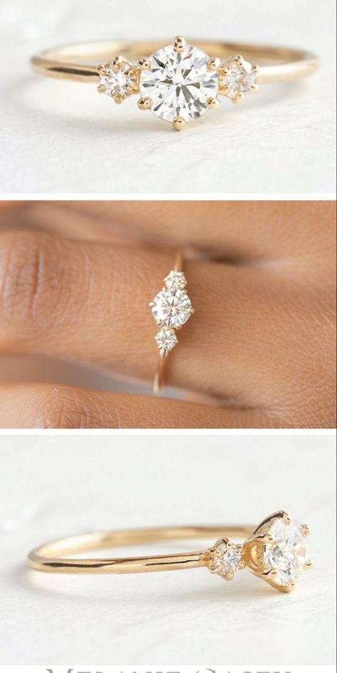 Gold Three Stone Engagement Ring, Three Diamond Engagement Ring, Pretty Engagement Rings, Three Stone Diamond Rings Engagement, Cute Engagement Rings, Future Engagement Rings, Wedding Romantic, 3 Stone Engagement Rings, Three Stone Engagement Ring