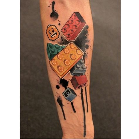 Lego Sleeve Tattoo, Lego Batman Tattoo, Lego Brick Tattoo, Lego Tattoo Ideas, Batman Tattoo Design, Organ Art, Lego Tattoo, Patch Tattoo, Trash Polka Tattoo Designs