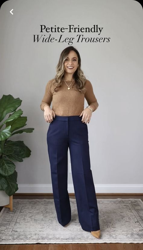 Dressing For Work Business Casual, Petite Curvy Office Outfits, Slacks For Short Women, Work Outfits With Blue Pants, Navy Blue Pants Business Casual Women, Parole Officer Outfit, Jw Pants Outfits, Therapist Outfits Women Business, Jeans Casual Work Outfit