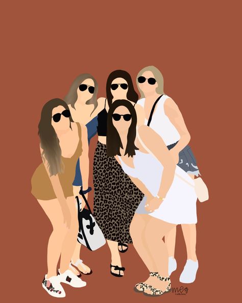 Gang Illustration, Illustrated Family Portrait, Girls Gang, Vector Line Art, Friends Illustration, Victoria Canada, Victoria British Columbia, Illustrator Design, Vector Line