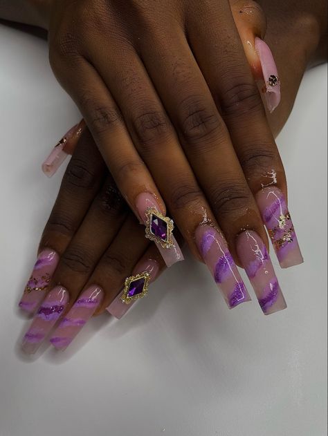 2024 Ideas, Prom 2024, Short Square Acrylic Nails, Purple Design, Square Acrylic Nails, Purple Nails, Square Nails, Sweet 16, Beautiful Nails