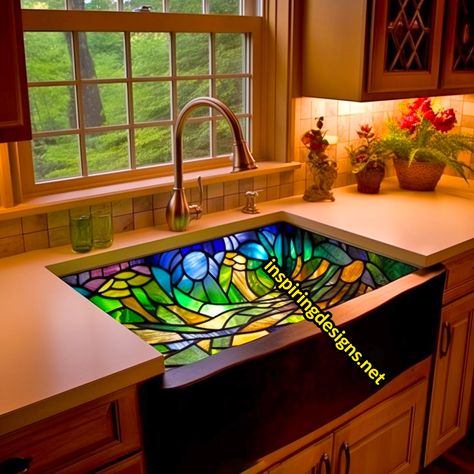 These Stained Glass Sinks Will Transform Your Kitchen into a Kaleidoscope of Colors – Inspiring Designs Woodland House, Fantasy Furniture, Glass Sink, Eclectic Kitchen, Fantasy Decor, Living Room Entertainment, Whimsical Home, Custom Mosaic, Hobbit House