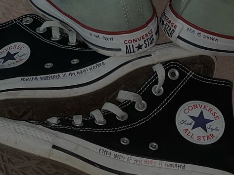 gracie abrams x taylor swift converse lyrics Shoe Doodles Converse, Converse Lyrics, Taylor Swift Converse, Alt Shoes, Aesthetic Converse, Bape Shoes, Harry 1d, Diy Sneakers, Gray Aesthetic