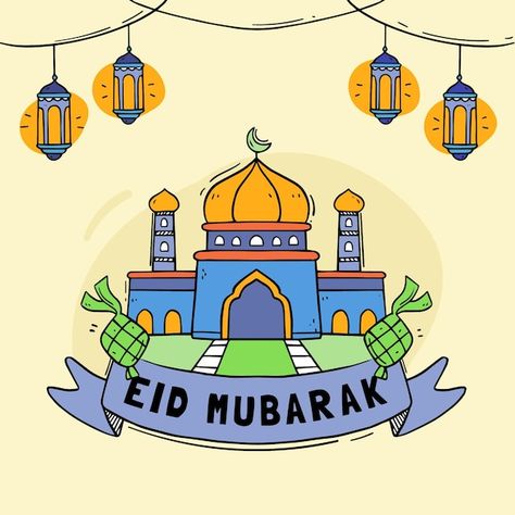 Hand drawn eid al-fitr - eid mubarak ill... | Free Vector #Freepik #freevector #eid-al-fitr #idul #idul-fitri #ied-fitri Eid Mubarak Illustration, Eid Al Fitr Greeting, Poster Ramadhan, Eid Mubarak Stickers, Eid Hampers, Eid Mubarak Greeting Cards, Eid Card Designs, Eid Stickers, Eid Mubarak Greetings