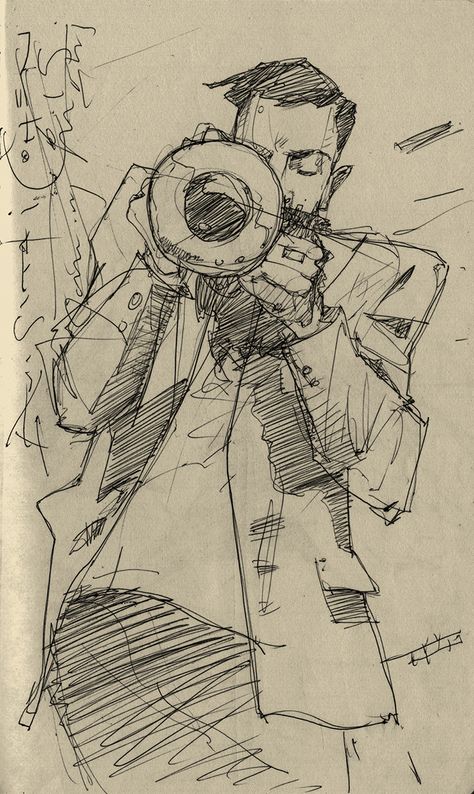 Trumpet Illustration, Martin French, Arte Jazz, Jazz Trumpet, Music Drawings, Jazz Art, Figure Sketching, Sketchbook Ideas, Anatomy Art