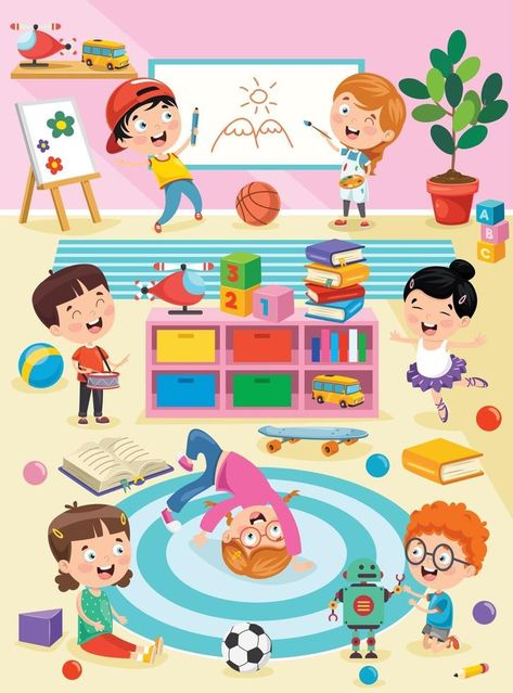 Little Children Studying And Playing At Preschool Classroom Picture Composition, Preschool Activities Toddler, Children Playing, Preschool Classroom, Montessori Activities, Art Drawings For Kids, Kindergarten Classroom, Kids' Book, Stories For Kids