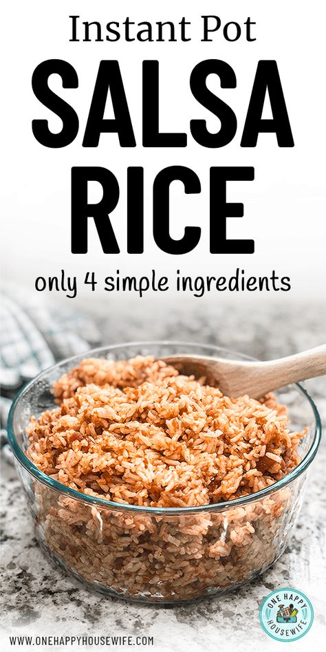 This tasty Instant Pot Salsa Rice has only 4 ingredients, and is so quick and simple to make that it'll become a staple at your dinner table. #instantpot #pressurecooker #salsa #rice #recipe #sidedish via @onehappyhousewife Salsa Rice Recipe, Chicken Street Tacos Recipe, Chicken Tacos Instant Pot, Tacos Instant Pot, Easy Chicken Tacos, Salsa Rice, Instant Pot Salsa, Lime Corn, Easy Rice Pilaf