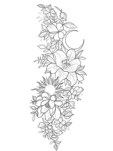 Wild Flower Sleeve Tattoo Stencil, Leg Sleeves For Females Mandala, Simple Full Leg Tattoo Female, Leg Tattoos Women Outline, Mens Tattoo Templates, Tattoo Stencil Outline Thigh, Witch Tattoo Stencil, Color Floral Sleeve Tattoo, Ankle Tattoos For Women Mandala