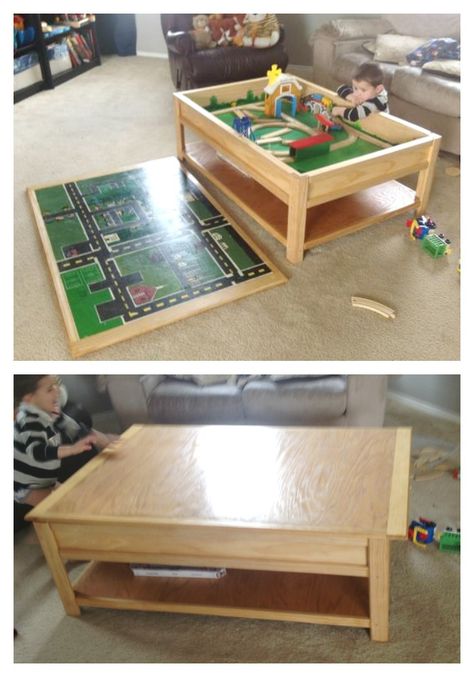 Diy Train Table With Storage, Coffee Table Train Table, Diy Lego Coffee Table, Diy Train Table, Kids Train Table, Diy Train, Convertible Coffee Table, Car Table, Kids Play Table