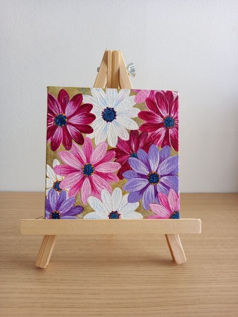 Small Canvas Paintings Put Together, 15 X 15 Canvas Painting Ideas, Abstract Art On Mini Canvas, Mini Canvas Art Painting, Mini Flowers Painting, Mini Floral Paintings, Mini Canvas Flower Paintings, Canvas Painting Designs Easy, Mini Canvas Acrylic Paintings