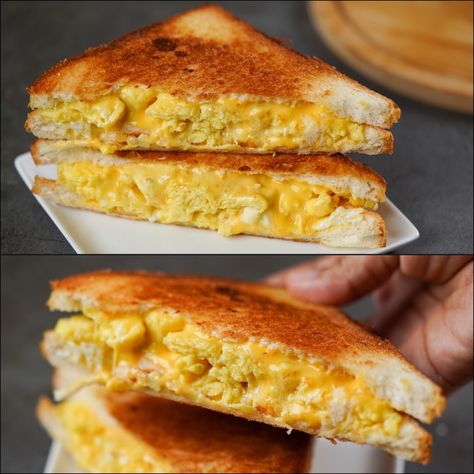 Scrambled Egg Grilled Cheese, Scrambled Egg Sandwich Breakfast, Scrambled Egg Sandwich, Fried Egg On Toast, Cheese Toast Recipe, Egg And Cheese Sandwich, Bacon Egg And Cheese, Egg Cheese, Scrambled Egg