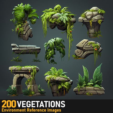 Jungle Map, Jungle Environment, Map Assets, Forest Sketch, Painting Plants, Jungle Island, April Art, Game Animation, Geometry Dash