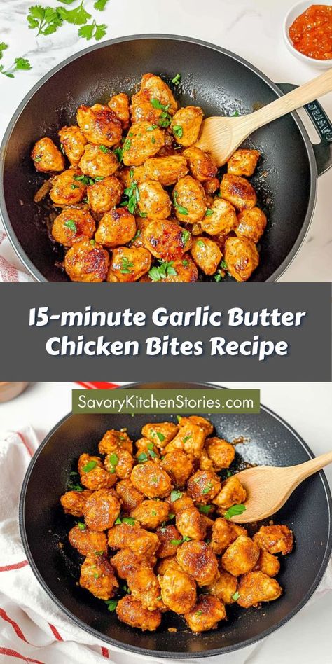 Craving a quick and delicious meal? This 15-minute Garlic Butter Chicken Bites Recipe is perfect for busy weeknights! Enjoy tender, flavorful chicken breast bites that are ready in no time. Save this recipe for easy access to a satisfying dish that will impress your family! Chicken Bites Recipe, Garlic Butter Chicken Bites, Butter Chicken Bites, Chicken Bites Recipes, Delicious Chicken Breast Recipes, Easy Chicken Breast, Garlic Butter Chicken, Chicken Bites, Garlic Chicken