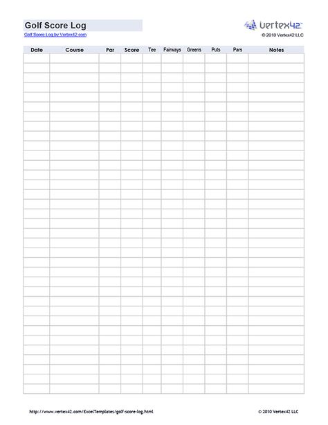 Free printable Detailed Golf Score Log (PDF) from Vertex42.com Log Display, Golf Scorecard, Golf Score, Journal Making, Free Printable, Free Printables, Track, Golf, Log