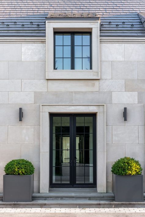 Modern Classical House Exterior, Stone Facade House Exterior, Northworks Architects, Limestone House, Exterior House Design, Stone Exterior Houses, Stone Facade, Steel Windows, Exterior Stone