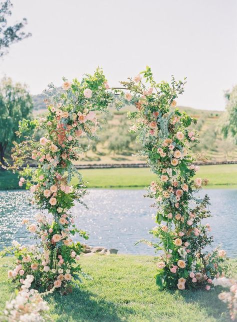 Ceremony Arches Outdoor, Unique Ceremony Arch, Spring Floral Arch, Wedding Arch Spring, Floral Arch Wedding Outdoor, Wedding Square Arch, Outdoor Ceremony Arch, Spring Wedding Arch, Whimsical Pastel Wedding