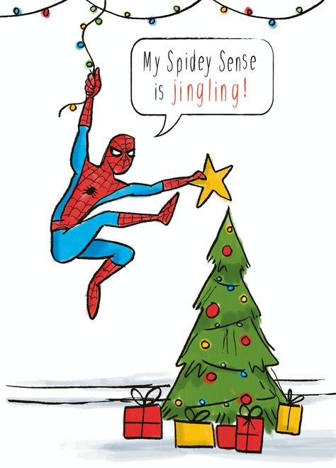 Show them you care with a personalised funny MARVEL Spider-Man Christmas card from Hallmark. Our Christmas cards are printed on premium quality, FSC®-certified card & delivered nationwide. This card is available as standard 12cm by 16.7cm and large 15.5cm by 21.6cm. Funny Christmas Card Drawings, Dad Christmas Card Ideas, Marvel Christmas Cards, Marvel Christmas Card, Spiderman Christmas Drawing, Christmas Funny Cards, Funny Christmas Paintings, Christmas Envelope Ideas, Funny Christmas Drawings