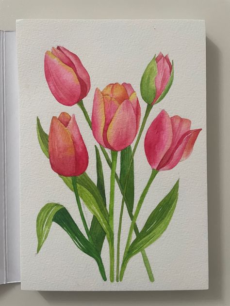 flower painting Tulip Flower Drawing, Tulip Drawing, Watercolor Flower Illustration, Tulip Painting, Watercolor Tulips, Girl Drawing Sketches, Watercolor Flower Art, Acrylic Painting Techniques, Watercolor Art Lessons