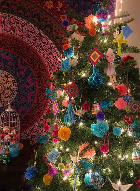 Peace Tree . . . Boho Christmas tree Spiritual Christmas Tree, Indian Christmas Tree, Hippie Christmas Decor, Hippie Christmas Tree, Peruvian Decor, Social Garden, Mexican Christmas Tree, Christmas Fiesta, Hippie Christmas