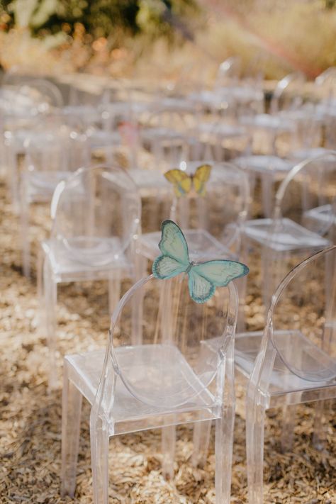 Ghost Chair Wedding, Modern Garden Wedding, Butterfly Wedding Theme, Pastel Wedding Colors, Ceremony Chairs, Ghost Chairs, Wedding Elements, Ceremony Seating, Carmel Valley