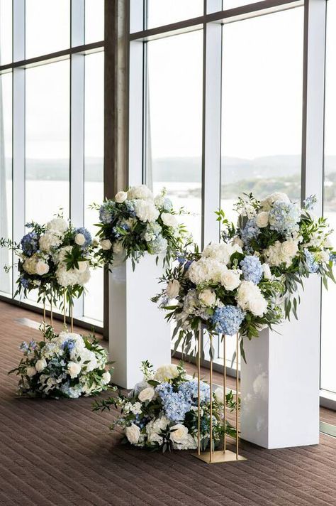 Blue Hydrangea Wedding, Floral Wedding Inspiration, Baby Blue Weddings, Marine Wedding, Blue Wedding Decorations, Blue White Weddings, Lakeside Resort, Light Blue Wedding, Hydrangeas Wedding