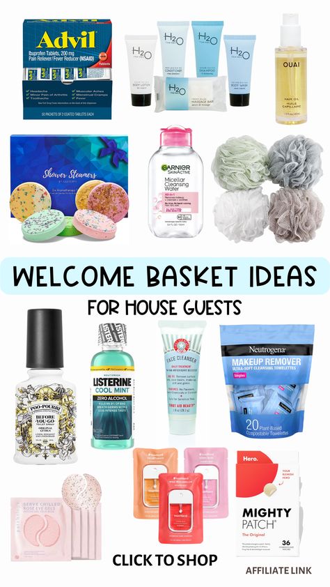 Step up your hosting game and create a welcome basket next time you have house guests. Here are a few ideas for items you come put in your guest bedroom welcome basket. Guest Bath Basket, Guest Bedroom Toiletries Basket, Guestroom Basket Ideas, Welcome Basket Ideas For Guests, Welcome Gift Basket House Guests, Christmas Guest Basket, Houseguest Welcome Basket Goodies, Guest Baskets Welcome Bedrooms, Welcome Gifts For Guests Home