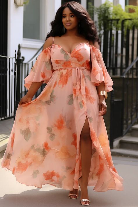 Garden Party Dress Plus Size, Beach Wedding Guest Dress Plus Size, Plus Size Dresses To Wear To A Wedding, Wedding Sims 4, Wedding Guest Plus Size, Wedding Guest Dress Plus Size, Bridal Shower Guest Outfit, Formal Wedding Guest Attire, Chiffon Maxi Dresses