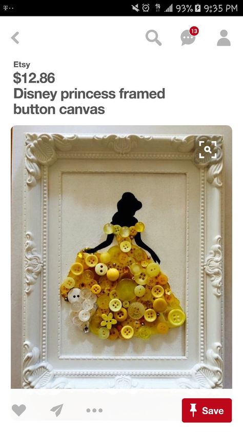 Disney Button Art, Princess Frame, Button Canvas, Princess Canvas, Disney Buttons, Art Disney, Disney Diy, Button Art, Disney Crafts