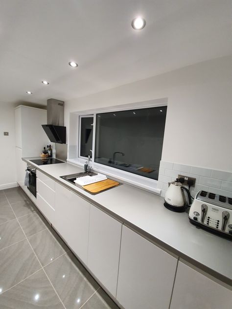 White Galley Kitchen, Galley Kitchen, White Gloss, Grey And White, Grey, White