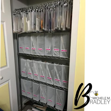 Cross stitch organization  Credit: Michele M. Bradley Cross Stitch Organization, Cross Stitch Storage, Room Organizer, Stitch Stuff, Thread Organization, Closet Office, Craft Room Design, Organizing Labels, Project Bags