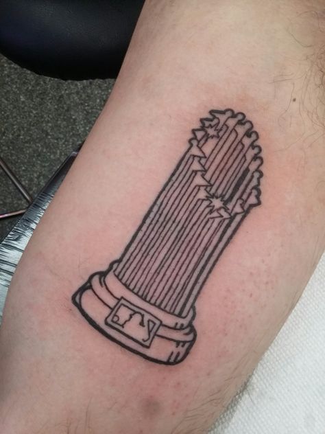 World Series trophy tattoo  for the Chicago Cubs Trophy Tattoo, Chicago Cubs Tattoo, World Series Trophy, Cubs Tattoo, Chicago Tattoo, Cubs Baseball, Tat Ideas, Rose Tattoos, Tattoo Idea