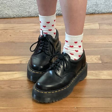 Black Leather Combat Boots, Shoes And Socks, Dr Shoes, Heart Socks, Leather Combat Boots, Shoe Inspo, Aesthetic Shoes, Swag Shoes, Red Hearts