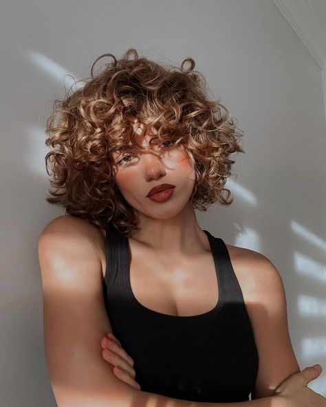 Amazing hair day! 📸 : rebekck  #curls #curly #curlyhair #hairday #amazingcurl #brown #brownhair #shortcurls #hairhairideas #hairdesign #mediumlength Short Curly Hair Colour Ideas, Curly Brown Hair Blonde Highlights, Short Hairstyle Women Brown Hair, Short Dyed Curly Hair, Short Curly Blonde Hair Natural, Short Curly Hair Highlights, Dyed Ginger Hair, Short Brown Curly Hair, Short Curly Brown Hair