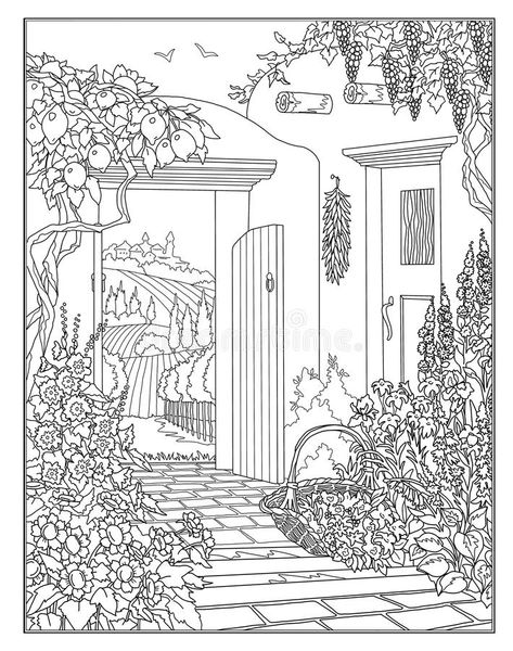 Coloring page The Secret Garden royalty free illustration Secret Garden Coloring Book Finished, Secret Garden Coloring, Garden Coloring, Garden Coloring Pages, Secret Garden Coloring Book, Portfolio Photo, Secret Garden Colouring, Gardens Coloring Book, Adult Coloring Designs