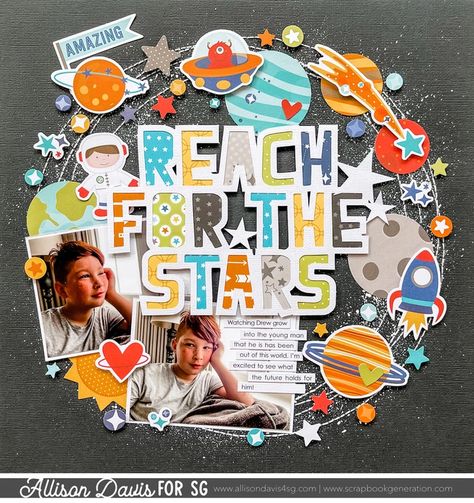 Allison Davis, Scrapbook Bebe, Boy Scrapbook Layouts, Scrapbook Generation, Scrapbook Design Layout, Project Life Scrapbook, Scrapbook Boys, Coordinating Patterns, Reach For The Stars