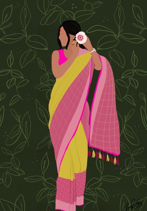 Woman In Saree Illustration, Indian Saree Illustration, Girl In Saree Illustration, Indian Woman Illustration, Indian Art Gallery, Desi Aesthetic, Female Art Painting, Illustration Art Girl, Comic Art Girls