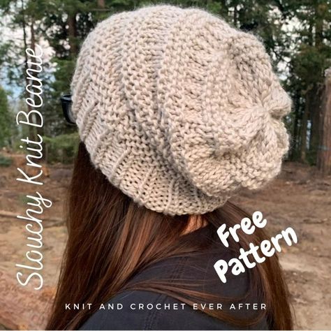 A Perfect Slouchy Beanie For Everyone - New Free Pattern And Video ~ Knit and Crochet Ever After Slouchy Beanie Crochet Pattern Free Slouch Hats, Knit Slouchy Hat Pattern Free Bulky Yarn, Chunky Slouchy Crochet Hat Free Pattern, Knit Hat Bulky Yarn Pattern, Slouchy Hat Knitting Pattern Free, Free Crochet Hat Patterns For Women Winter Slouchy Beanie, Bulky 5 Yarn Knitting Patterns, Crochet Hat Bulky Yarn Pattern Free, Slouchy Hat Crochet Pattern Free