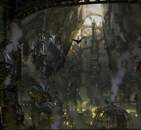 Arcane Undercity Aesthetic, Dwarven City, Steampunk City, Ruined City, Underground Cities, Location Inspiration, Landscape Concept, Fantasy Places, D&d Dungeons And Dragons