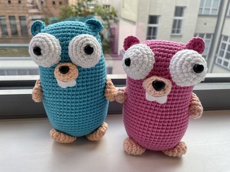 Crochet Gopher Pattern, Gopher Crochet Pattern, Golang Gopher, Chain Stitch, Crochet Crafts, Single Crochet, Amigurumi Pattern, Crochet Hooks, My Pictures