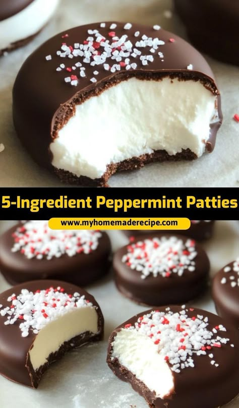 These 5-ingredient peppermint patties are the best peppermint patties for a quick and easy treat. Cool, minty, and coated in chocolate, they’re the ultimate peppermint patties for the holidays Chocolate Peppermint Whoopie Pies, Home Made Peppermint Patties, York Peppermint Patty Recipes, Peppermint Deserts, Peppermint Patty Cookies, Healthy Peppermint Patties, Peppermint Patties Recipe, Peppermint Desserts, Peppermint Pie