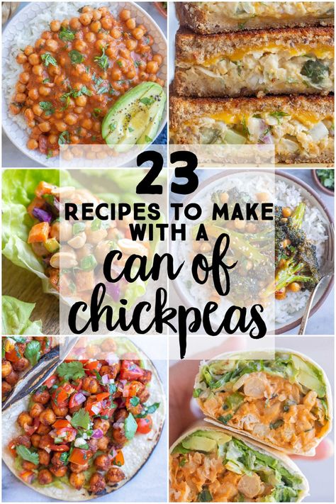 Canned chickpeas are such a versatile ingredient!  They're packed with protein, 39 grams per cup, they're mild in flavor and have great texture.  Chickpeas are also a very affordable ingredient, especially when you think about how many health benefits are packed into them.  Below I've included 23 of my favorite chickpea recipes, I hope you enjoy them too! #chickpeas #garbanzobean #vegetarianrecipes #proteinpacked Chickpea Recipes Dinner, Chickpea Recipes Healthy, Chickpea Recipes Easy, Vegan Chickpea Recipes, Chickpeas Benefits, Greek Chickpeas, Vegetarian Meal Plan, Pea Recipes, Chickpea Recipes