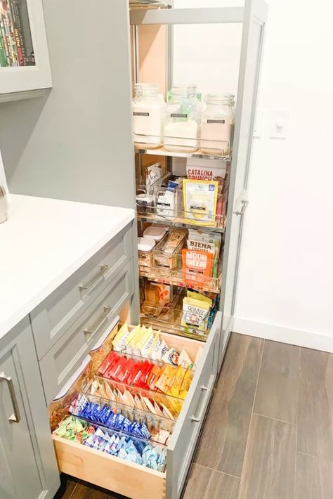 Snack Drawer Kitchen, Kitchen Snack Drawer, Pantry Snack Drawer, Pantry Organization Drawer, Kitchen Drawer Pantry, Pantry Drawers Organization, Pantry Drawer Storage, Kitchen Snack Storage Ideas, Snack Cupboard Organization