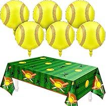 Softball Themed Birthday Party, Softball Party, Table Cloth Decorations, Plastic Tablecloth, Themed Birthday Party, Table Cover, Table Covers, Softball, Birthday Party Decorations