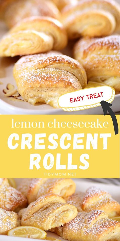 Cheesecake Crescent Rolls, Snacks Savory, Easy Lemon Cheesecake, Crescent Roll Cheesecake, Roll Cheesecake, Lemon Dessert, Holiday Sweets, Breakfast Quiche, Breakfast Sweets