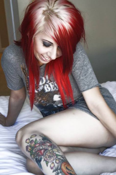 red hair Emo Hair Color, Emo Scene Hair, Snakebites, Blonde Roots, Punk Hair, Emo Hair, Hair Color Highlights, Alternative Hair, Scene Hair