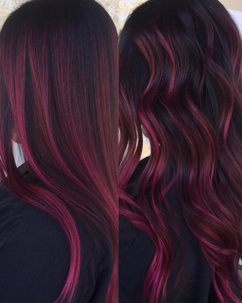 Magenta Balayage, Cherry Cola Hair Color, Pelo Color Vino, Magenta Hair Colors, Short Bleached Hair, Black Cherry Hair, Magenta Hair, Strawberry Blonde Hair Color, Long Hair Tips