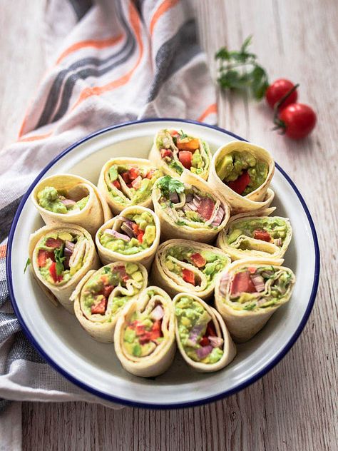 Avocado Wraps with Guacamole and Cashew Butter| Purple Avocado Mini Wraps Snacks, Fancy Snacks, Avocado Wraps, Mini Wraps, Best Holiday Appetizers, Avocado Wrap, Avocado Vegan, Holiday Appetizers Recipes, Lunch Wraps